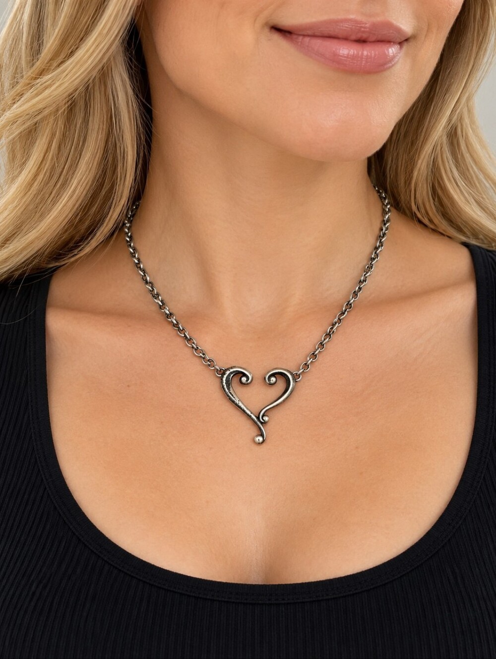 BRIGHTON 1990s Adore Me Open Heart Pendant Chain Necklace
